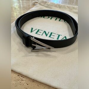 Bottega Veneta Triangular Buckle Skinny Leather Belt